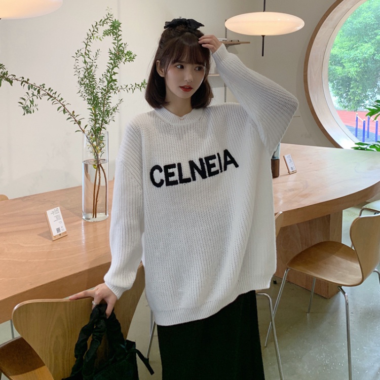 Letters fat thick embroidery sweater for women
