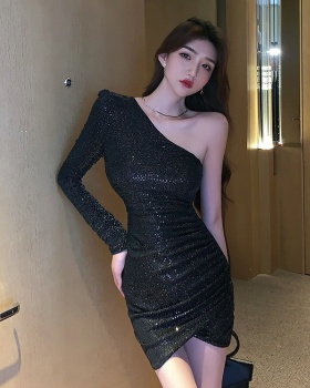 Sexy annual meeting ladies formal dress shoulder queen dress