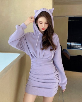 Hooded purple dress slim high waist hoodie for women