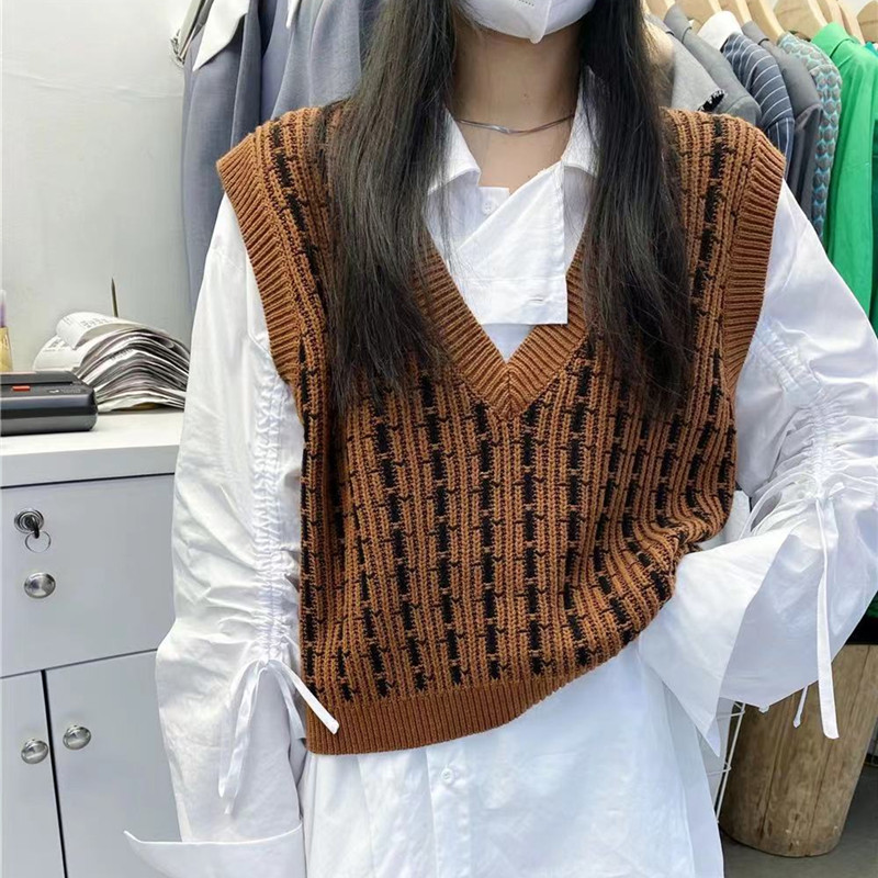 Korean style waistcoat jacquard vest for women