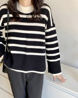 Split lazy sweater stripe loose coat for women