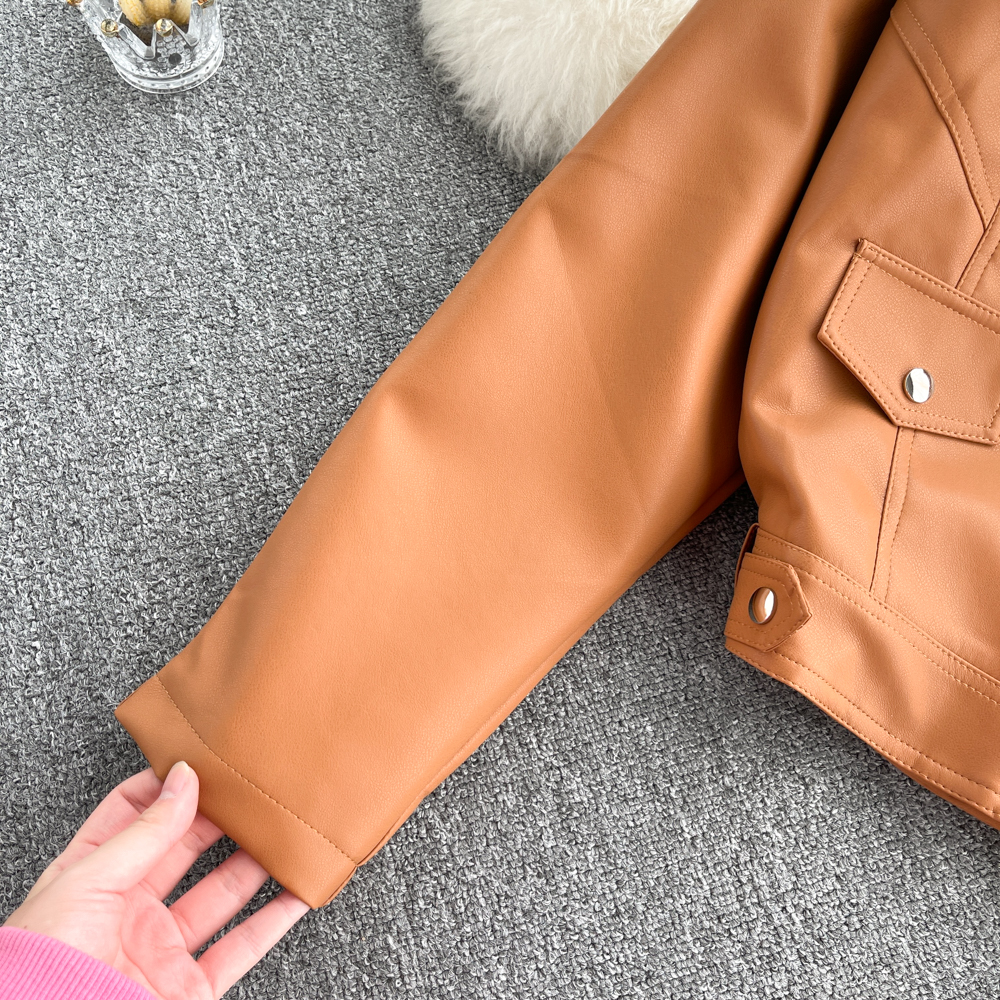 Short all-match fashion slim autumn leather coat