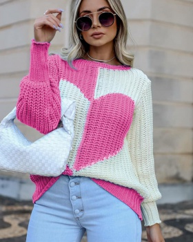 Knitted heart trumpet sleeves sweater for women