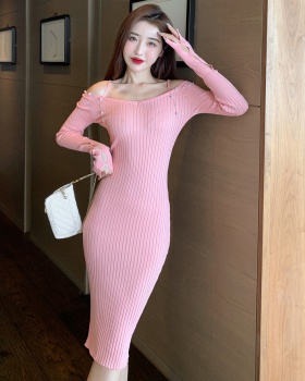 Package hip sexy knitted dress long sleeve bottoming long dress