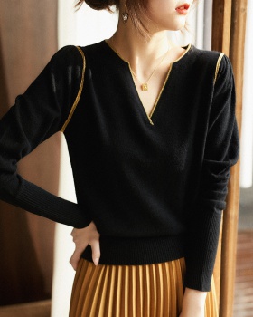 Cashmere liangsi wool V-neck knitted sweater
