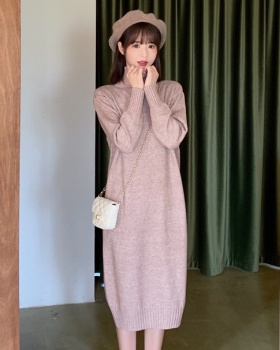Knitted large yard thick exceed knee long fat sweater dress