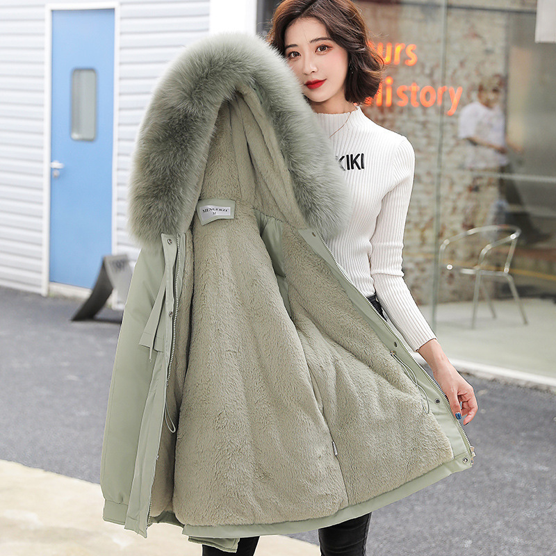 Hooded winter down fur collar long cotton coat for women