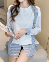 Asian style fashion splice tops stripe thin shirt for women