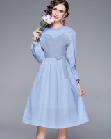Splice autumn and winter long sleeve slim pinched waist dress
