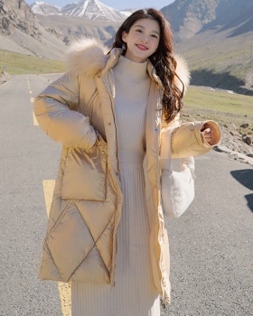 Fashion long loose glossy cotton coat for women
