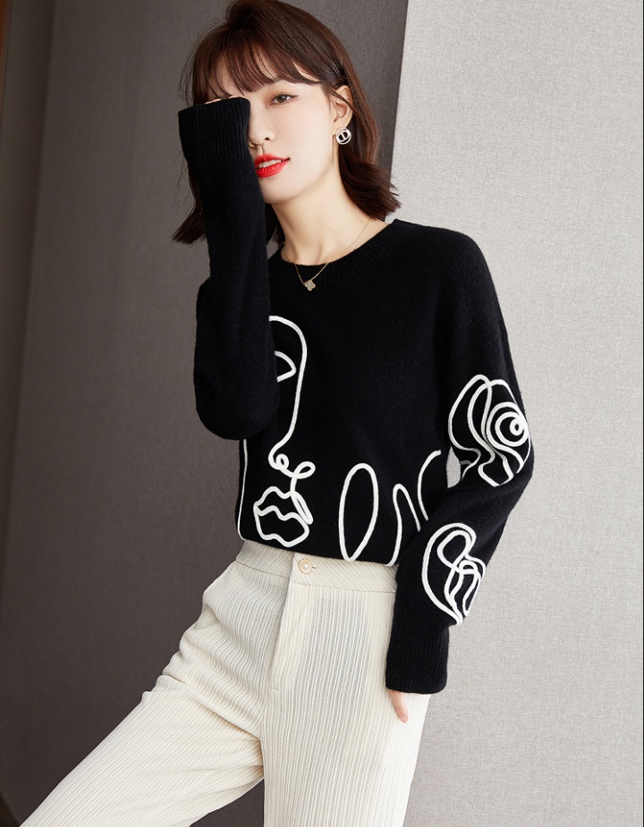 Wool slim round neck pullover lazy sweater