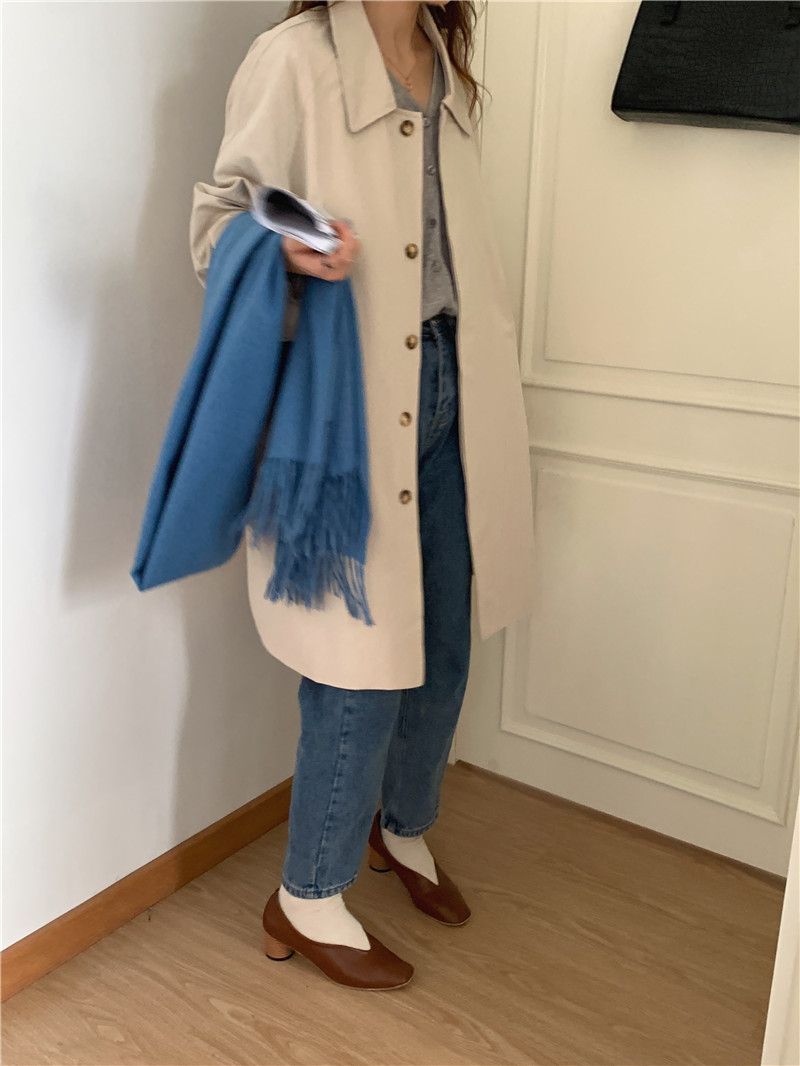 Winter loose Korean style coat pure long windbreaker