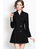 Pleated black business suit pinched waist dress