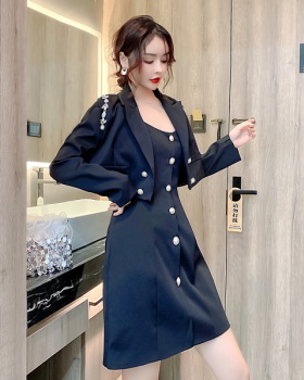 Double-breasted halter dress Western style coat a set