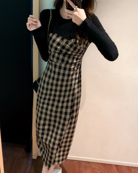 Autumn and winter bottoming all-match plaid dress