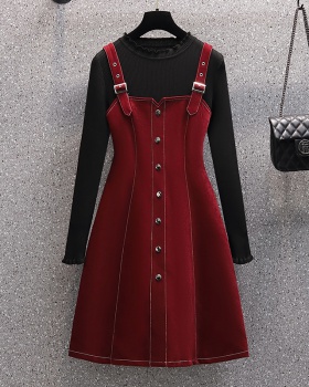 Korean style fashion strap dress loose sweater 2pcs set
