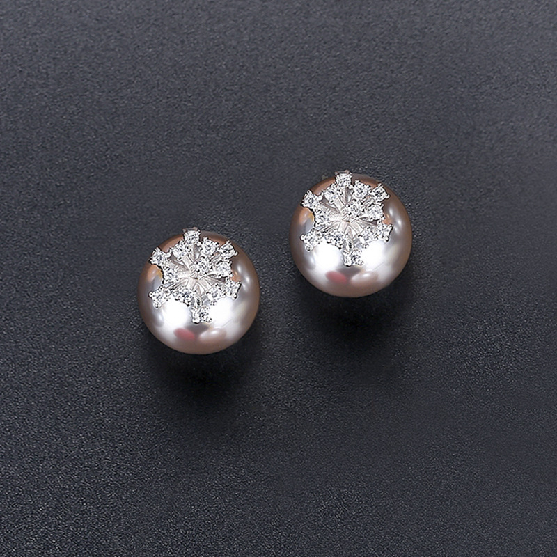 Snowflake pearl earrings simple stud earrings