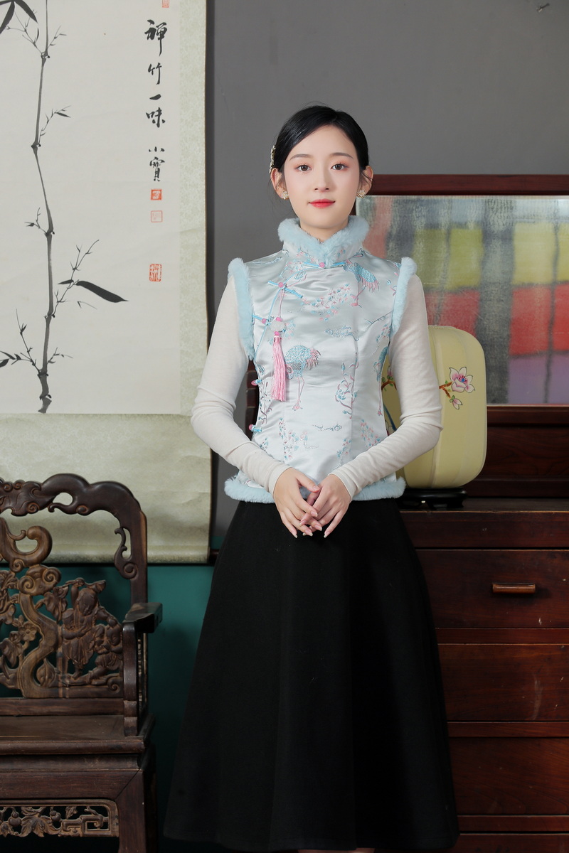 Fluffy cotton vest hemming Chinese style waistcoat