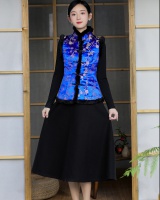 Retro woolen cotton long skirt winter brocade vest 2pcs set