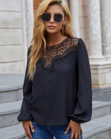 Round neck autumn T-shirt lace long sleeve tops for women