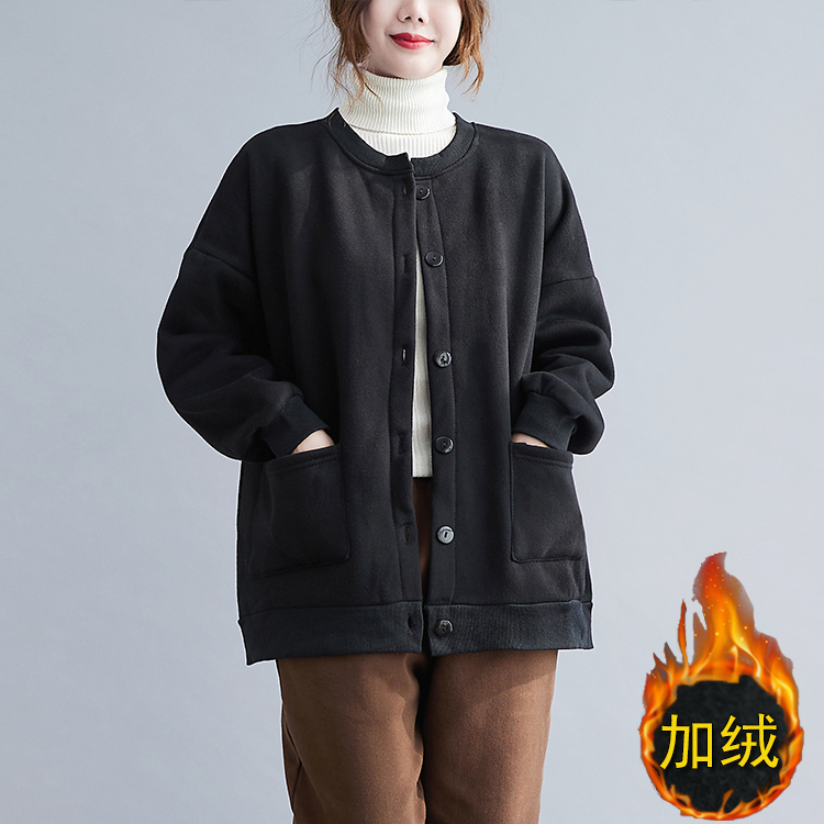 Thermal black autumn coat thick plus velvet cardigan