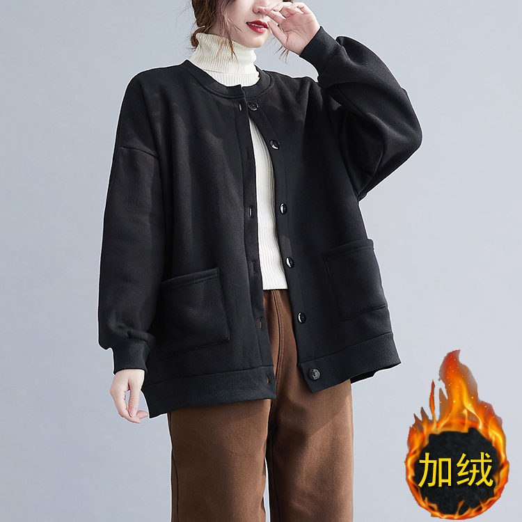 Thermal black autumn coat thick plus velvet cardigan
