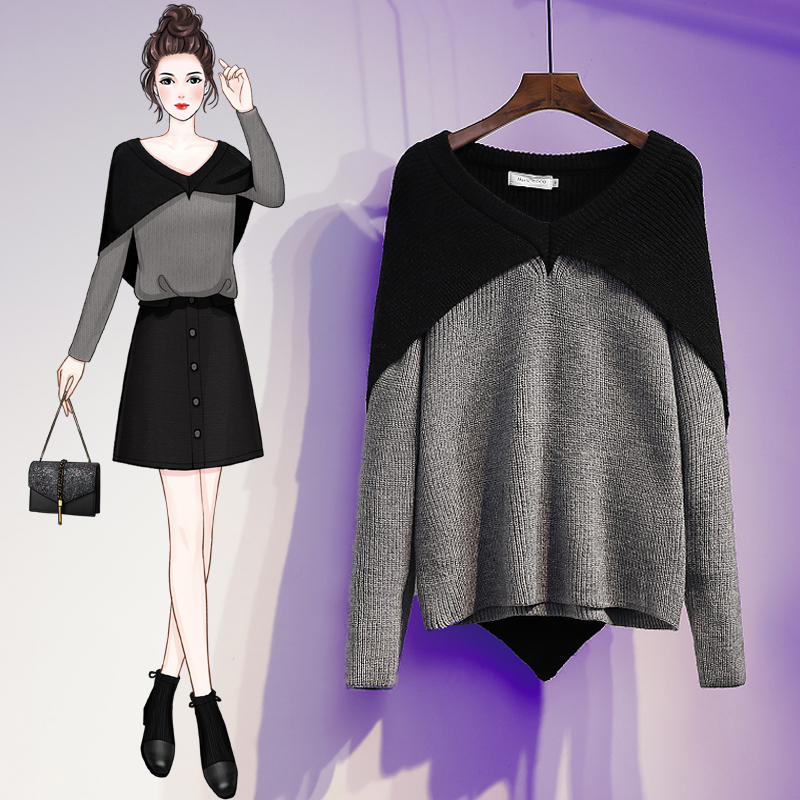Loose slim fashion sweater Pseudo-two Cover belly tops