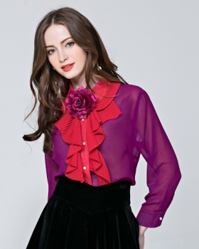 Korean style perspective tops long sleeve shirt for women