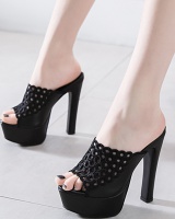 Thick hollow platform high-heeled slippers for women