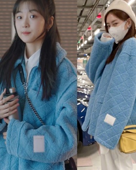 Blue lambs wool loose Korean style coat