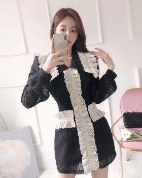 Mixed colors lace Korean style winter slim dress