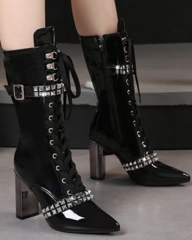 Rubber totem half Boots patent leather metal boots