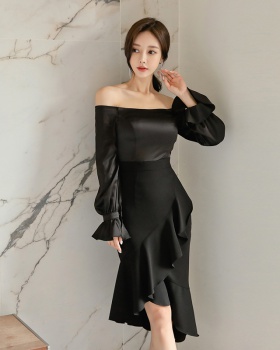 Package hip Korean style horizontal collar autumn dress