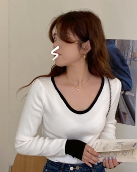 Korean style slim knitted mixed colors bottoming shirt