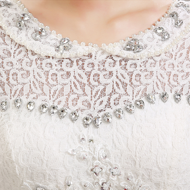Lace Korean style white short sleeve wedding dress