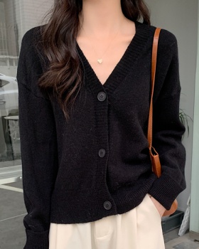 V-neck loose knitted sweater Korean style thick coat