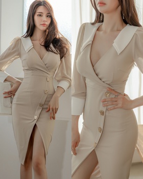 Split Korean style package hip temperament dress