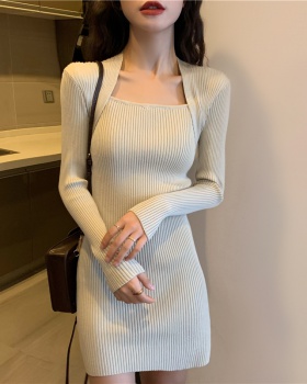 Inside the ride tight knitted bottoming slim package hip dress