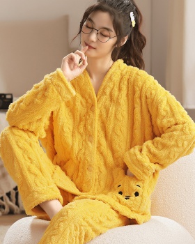 Wears outside flannel homewear pajamas a set for women