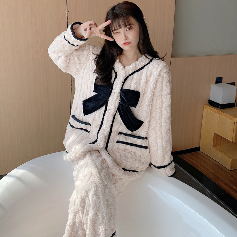 Thermal flannel plus velvet pajamas a set for women