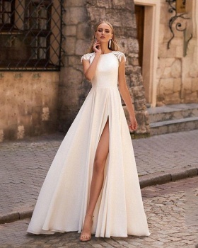 European style long dress round neck formal dress
