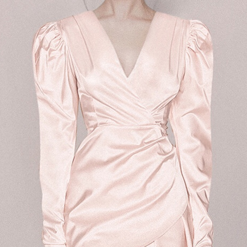 Pink pinched waist formal dress fold host dress for women
