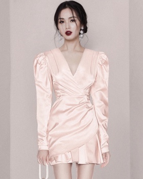 Pink pinched waist formal dress fold host dress for women