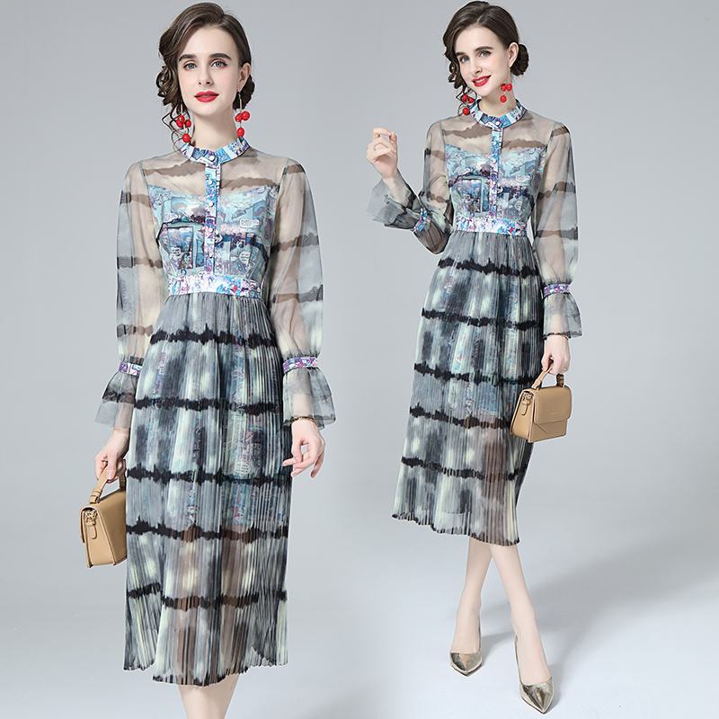 Spring and autumn printing dress