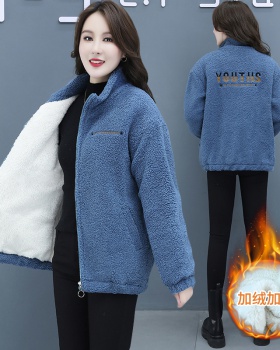 Plus velvet imitation lamb's wool autumn and winter coat for women