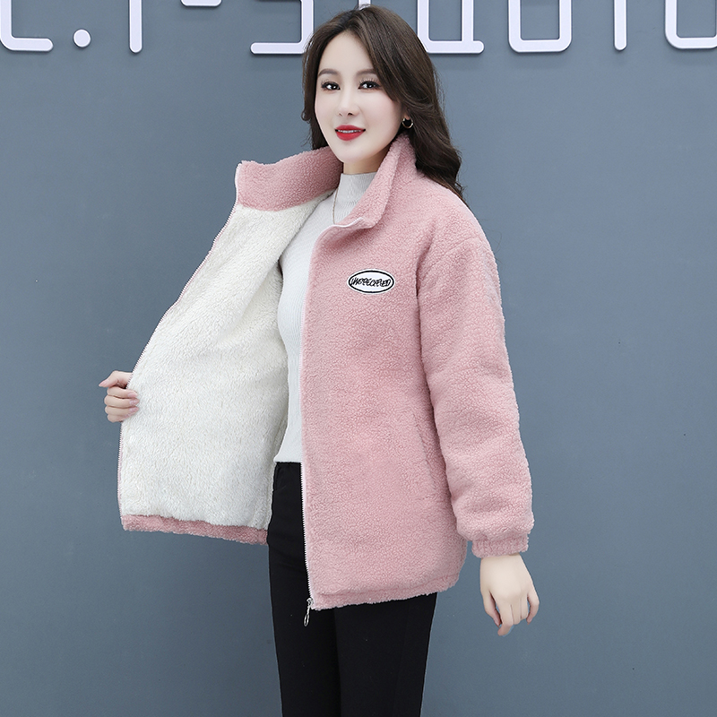All-match Korean style coat plush lamb fur hoodie for women