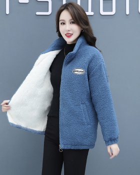 All-match Korean style coat plush lamb fur hoodie for women