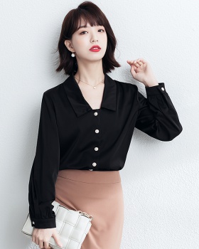 Retro satin loose shirt all-match France style pure tops