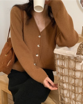 Pure Korean style cardigan V-neck long sleeve sweater