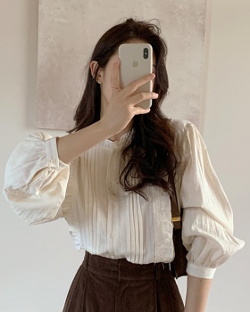 Splice cstand collar long sleeve Korean style shirt